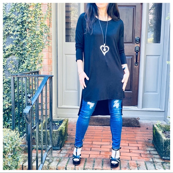 ✨LAST ONE✨BLACK HIGH LOW CHIC SLEEVES TUNIC DRESS - Picture 7 of 8